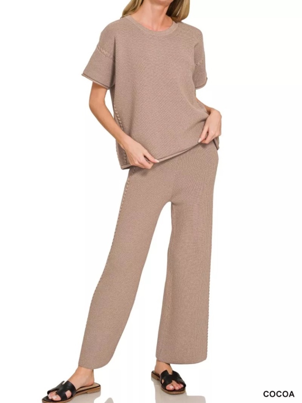 Zenana Premium Viscose Blend Cocoa Knit Pants Set NWOT